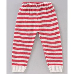 Babyhug Full Sleeves Stripe Sweater & Bottom Reindeer Embroidery - White Red