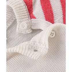 Babyhug Full Sleeves Stripe Sweater & Bottom Reindeer Embroidery - White Red