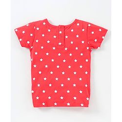 Babyhug Short Sleeves Top & Denim Shorts Text & Star Print - Red Blue