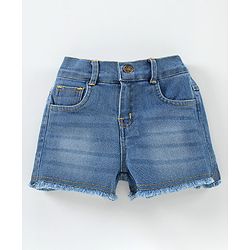 Babyhug Short Sleeves Top & Denim Shorts Text & Star Print - Red Blue
