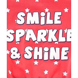 Babyhug Short Sleeves Top & Denim Shorts Text & Star Print - Red Blue