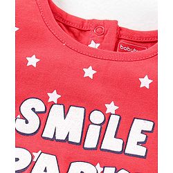 Babyhug Short Sleeves Top & Denim Shorts Text & Star Print - Red Blue