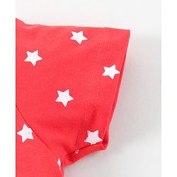 Babyhug Short Sleeves Top & Denim Shorts Text & Star Print - Red Blue