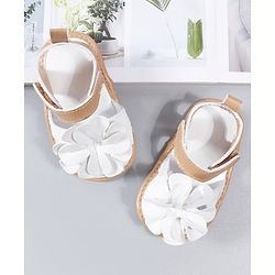 Cute Walk by Babyhug Booties Floral Applique - White Light Brown