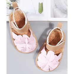 Cute Walk by Babyhug Booties Floral Applique - Beige