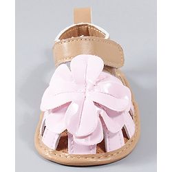 Cute Walk by Babyhug Booties Floral Applique - Light Brown & Pink