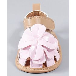 Cute Walk by Babyhug Booties Floral Applique - Light Brown & Pink