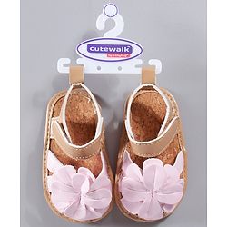 Cute Walk by Babyhug Booties Floral Applique - Beige