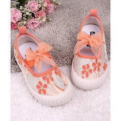 Cute Walk by Babyhug Casual Shoes Floral Embroidered - Orange