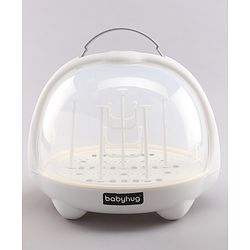 Babyhug Portable Covered Drying Rack for Baby Bottles & Accessories  White & Grey | BPA Free | Dust Proof | Easy Cleaning | Travel Friendly
