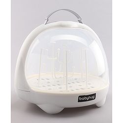 Babyhug Portable Covered Drying Rack for Baby Bottles & Accessories  White & Grey | BPA Free | Dust Proof | Easy Cleaning | Travel Friendly