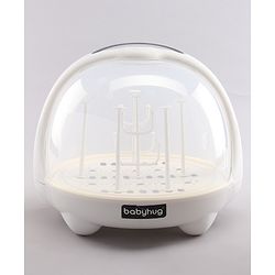 Babyhug Portable Covered Drying Rack for Baby Bottles & Accessories  White & Grey | BPA Free | Dust Proof | Easy Cleaning | Travel Friendly
