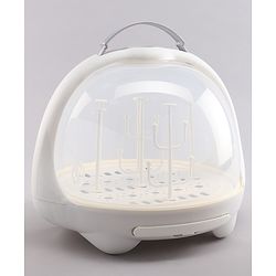 Babyhug Portable Covered Drying Rack for Baby Bottles & Accessories  White & Grey | BPA Free | Dust Proof | Easy Cleaning | Travel Friendly