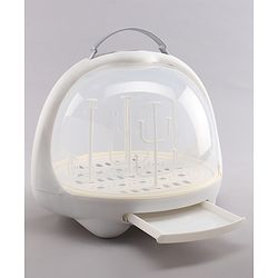 Babyhug Portable Covered Drying Rack for Baby Bottles & Accessories  White & Grey | BPA Free | Dust Proof | Easy Cleaning | Travel Friendly
