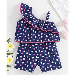 Babyhug Sleeveless Jumpsuit Polka Dots Print - Blue