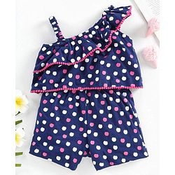 Babyhug Sleeveless Jumpsuit Polka Dots Print - Blue