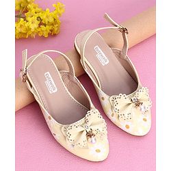 Cute Walk by Babyhug Party Wear Belly Shoes Bow Appliques - Light Yellow