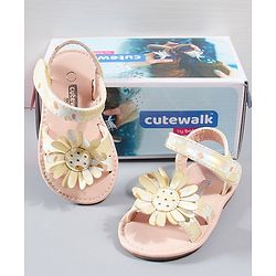 Cute Walk by Babyhug Sandals Floral Applique - Yellow