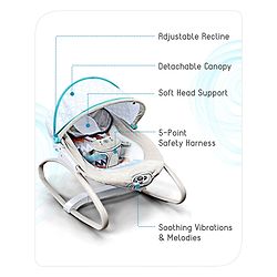 Babyhug Baby Rocker with Soothing Vibrations & Music With Canopy - Grey
