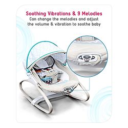 Babyhug Baby Rocker with Soothing Vibrations & Music With Canopy - Grey