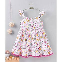 Babyhug Short Sleeves Frock Floral Prints - Pink