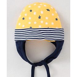 Babyhug 100% Cotton Tie Knot Cap Star Print Yellow - Diameter 10 cm