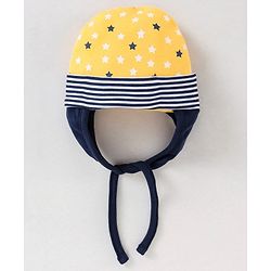 Babyhug 100% Cotton Tie Knot Cap Star Print Yellow - Diameter 10 cm