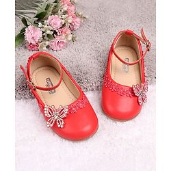 Cute Walk by Babyhug Embellished Belly Shoes - Red