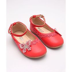 Cute Walk by Babyhug Embellished Belly Shoes - Red