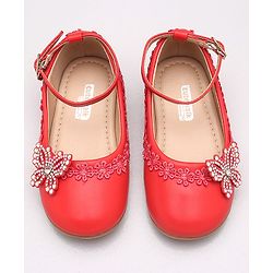 Cute Walk by Babyhug Embellished Belly Shoes - Red