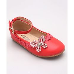 Cute Walk by Babyhug Embellished Belly Shoes - Red