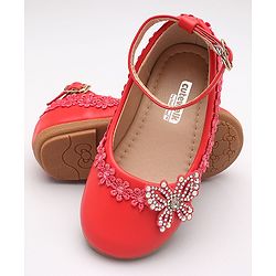 Cute Walk by Babyhug Embellished Belly Shoes - Red