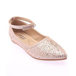 Cute Walk by Babyhug Party Wear Belly Shoes Studded Detailing - Champagne