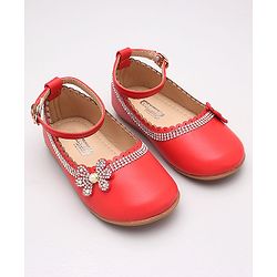Cute Walk by Babyhug Party Wear Belly Shoes Studded Floral Detailing - Red