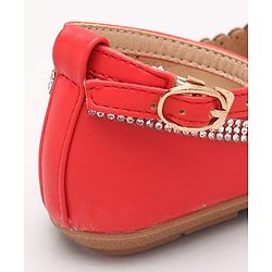 Cute Walk by Babyhug Party Wear Belly Shoes Studded Floral Detailing - Red
