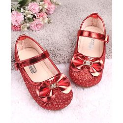 Cute Walk By Babyhug Belly Shoes Studded Bow Applique - Red