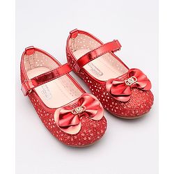 Cute Walk By Babyhug Belly Shoes Studded Bow Applique - Red