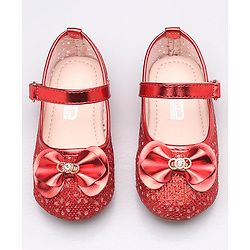 Cute Walk By Babyhug Belly Shoes Studded Bow Applique - Red