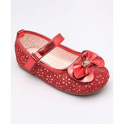 Cute Walk By Babyhug Belly Shoes Studded Bow Applique - Red
