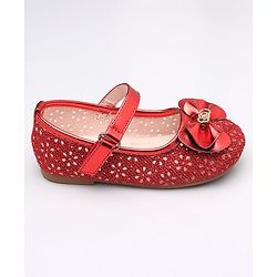 Cute Walk By Babyhug Belly Shoes Studded Bow Applique - Red