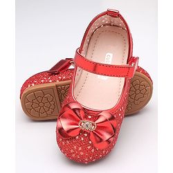 Cute Walk By Babyhug Belly Shoes Studded Bow Applique - Red