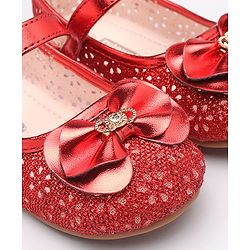 Cute Walk By Babyhug Belly Shoes Studded Bow Applique - Red