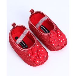 Cute Walk by Babyhug Party Wear Booties Floral Appliques - Red