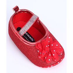 Cute Walk by Babyhug Party Wear Booties Floral Appliques - Red