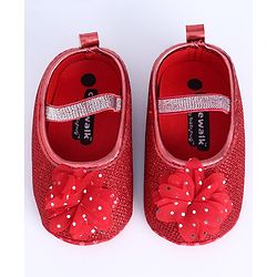 Cute Walk by Babyhug Party Wear Booties Floral Appliques - Red