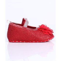 Cute Walk by Babyhug Party Wear Booties Floral Appliques - Red