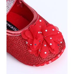 Cute Walk by Babyhug Party Wear Booties Floral Appliques - Red