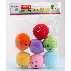 Babyhug Soft Smiley Balls Set of 7|Colorful Plush Balls for Toddlers|Boosts Sensory, Motor & Social Skills|Safe & Interactive|Learning Through Play|BIS|Ideal Gift|2+ Months|Multicolor