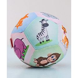 Babyhug Colorful Wild Animals Soft Ball with Gentle Rattle Sound & Animal Prints|Plush ball for Sensory Play, Motor Skill & Visual Development|Lightweight,Travel-Friendly|2+ Months|BIS|Height-13cm