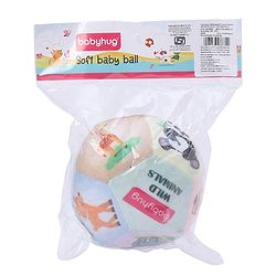 Babyhug Colorful Wild Animals Soft Ball with Gentle Rattle Sound & Animal Prints|Plush ball for Sensory Play, Motor Skill & Visual Development|Lightweight,Travel-Friendly|2+ Months|BIS|Height-13cm